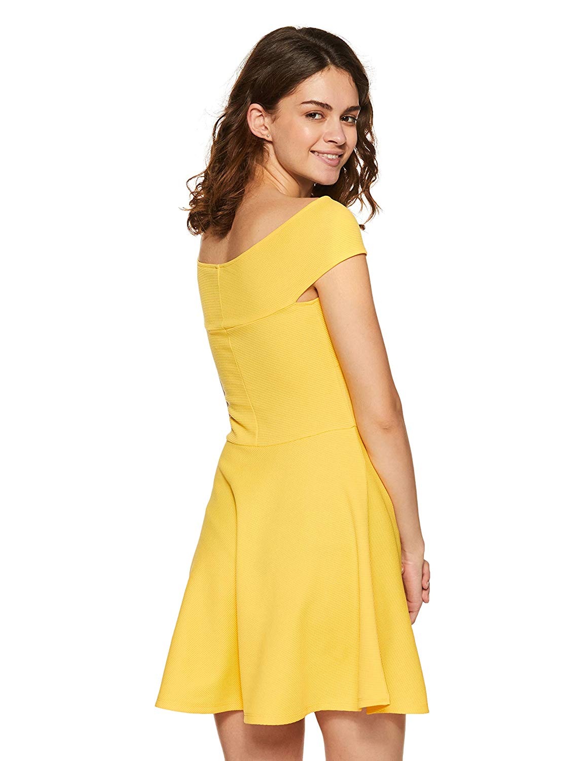 Veni VIDI VICI Yellow Bandage Bardot Skater Dress
