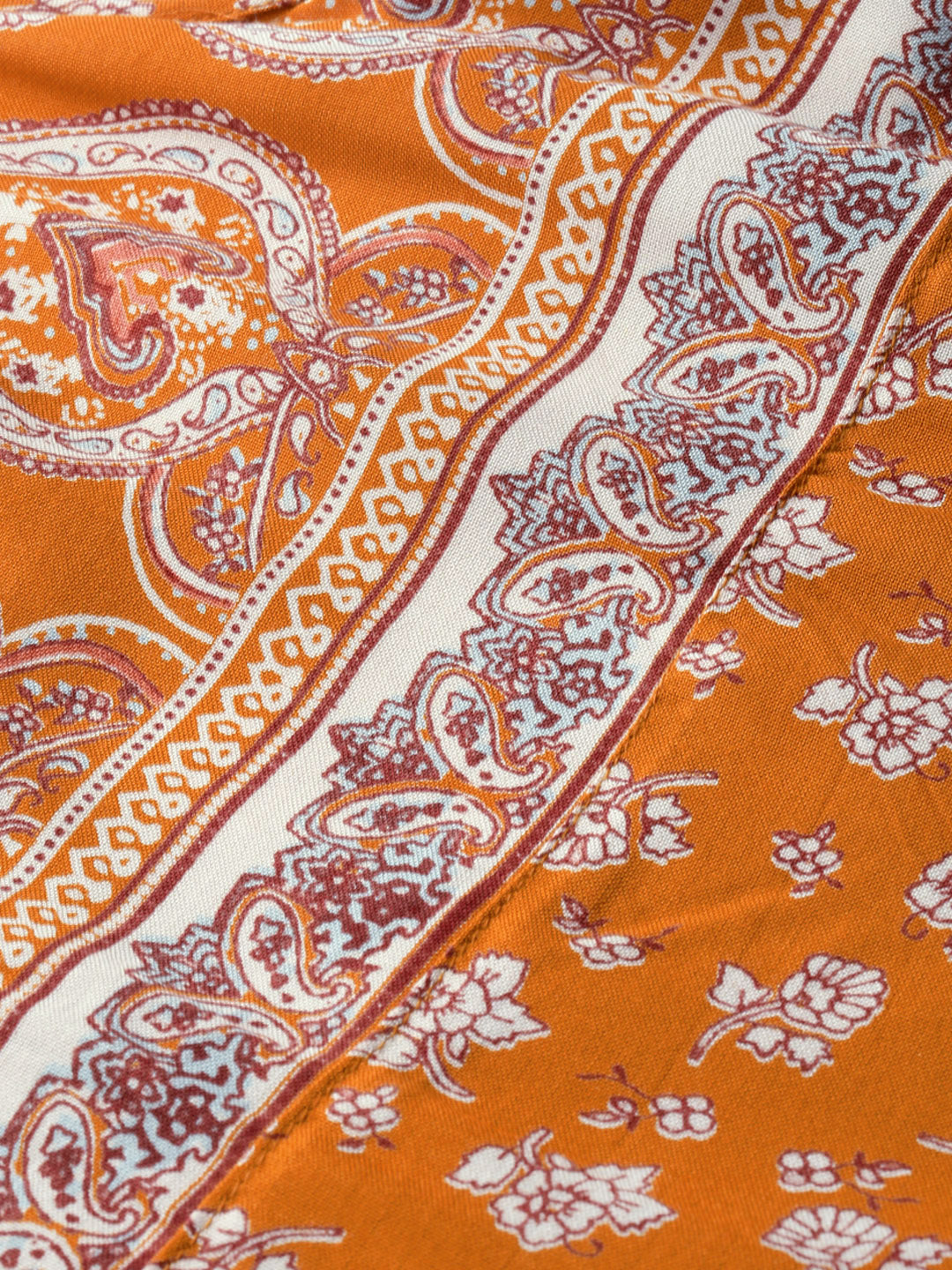 Women Orange & White Printed Straight Kurta