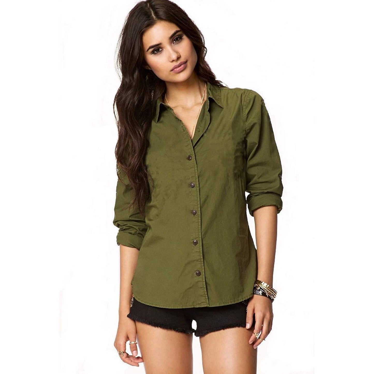 POISON IVY Women's Cotton Roll-Up Sleeves Casual Shirt
