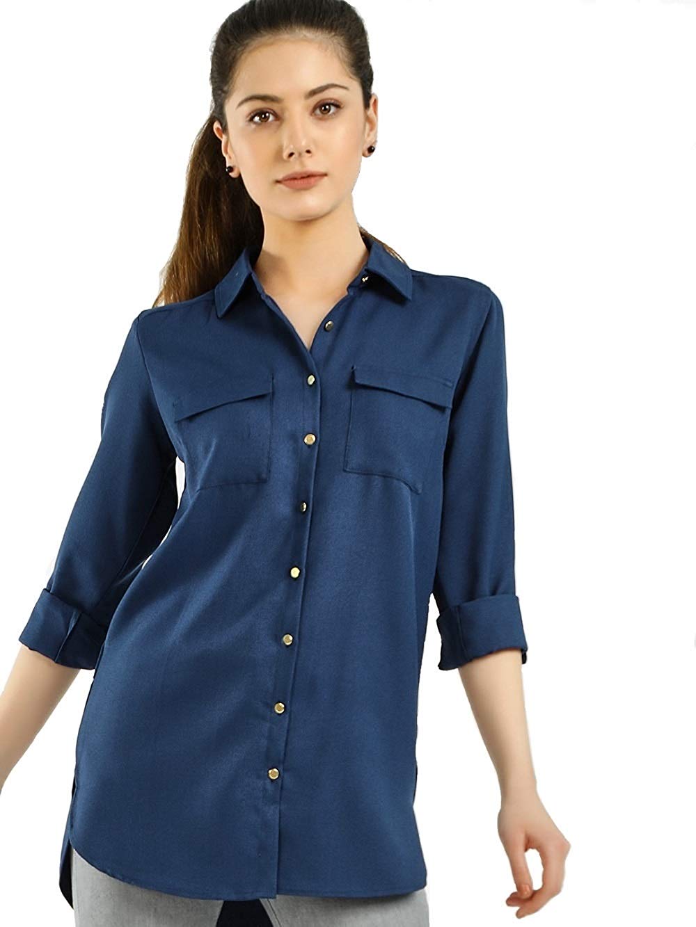 POISON IVY Women's Cotton Roll-Up Sleeves Casual Shirt