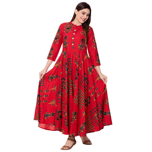 GULMOHAR JAIPUR Women's Cotton Printed Anarkali Kurta